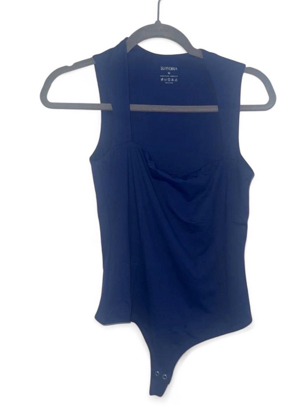 Amazon Sleeveless Navy Draped Front Bodysuit